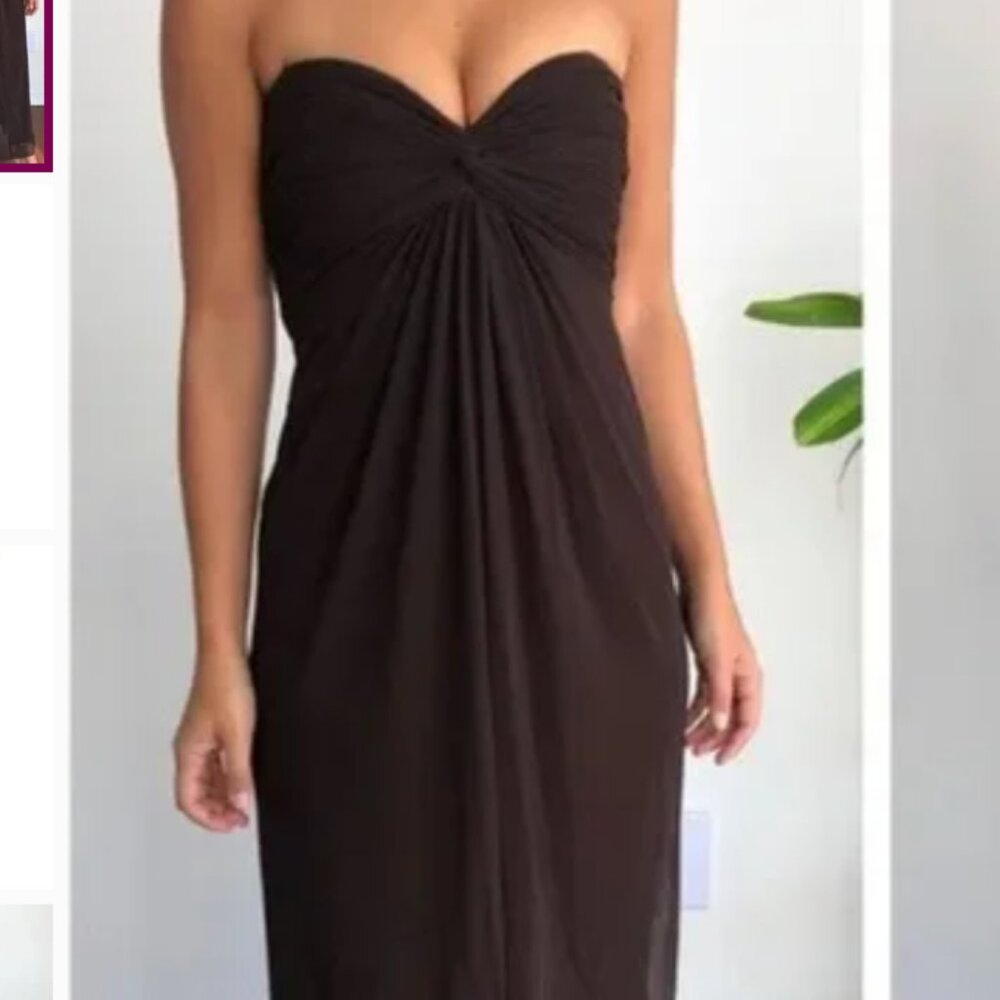 TADASHI SHOJI Vintage Silk Strapless Column Twist Top Gown Dress size 4P